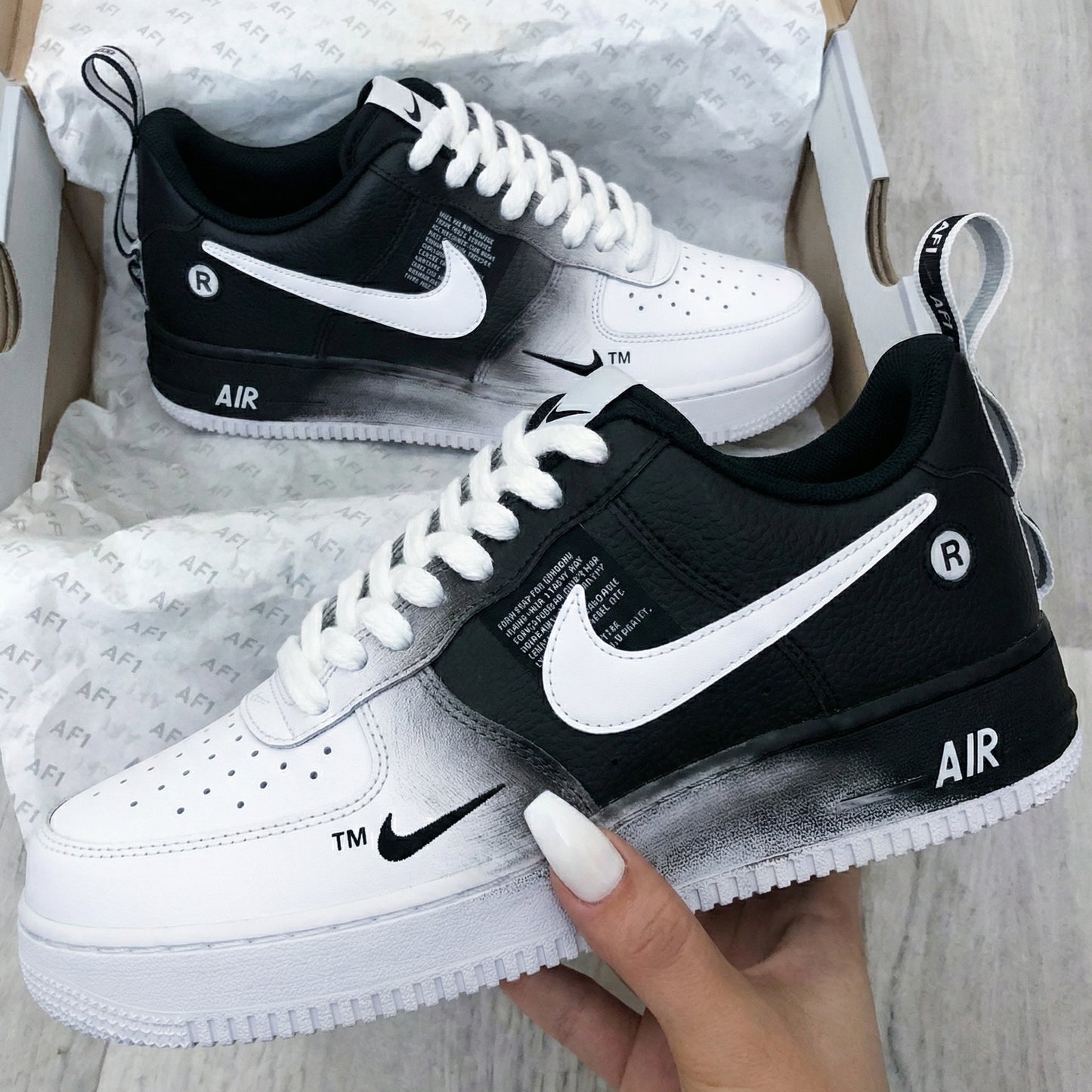 Premium Black White Gradient Custom AF 1s Shoes