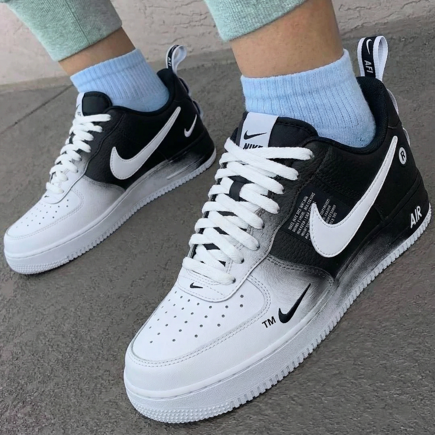 Premium Black White Gradient Custom AF 1s Shoes