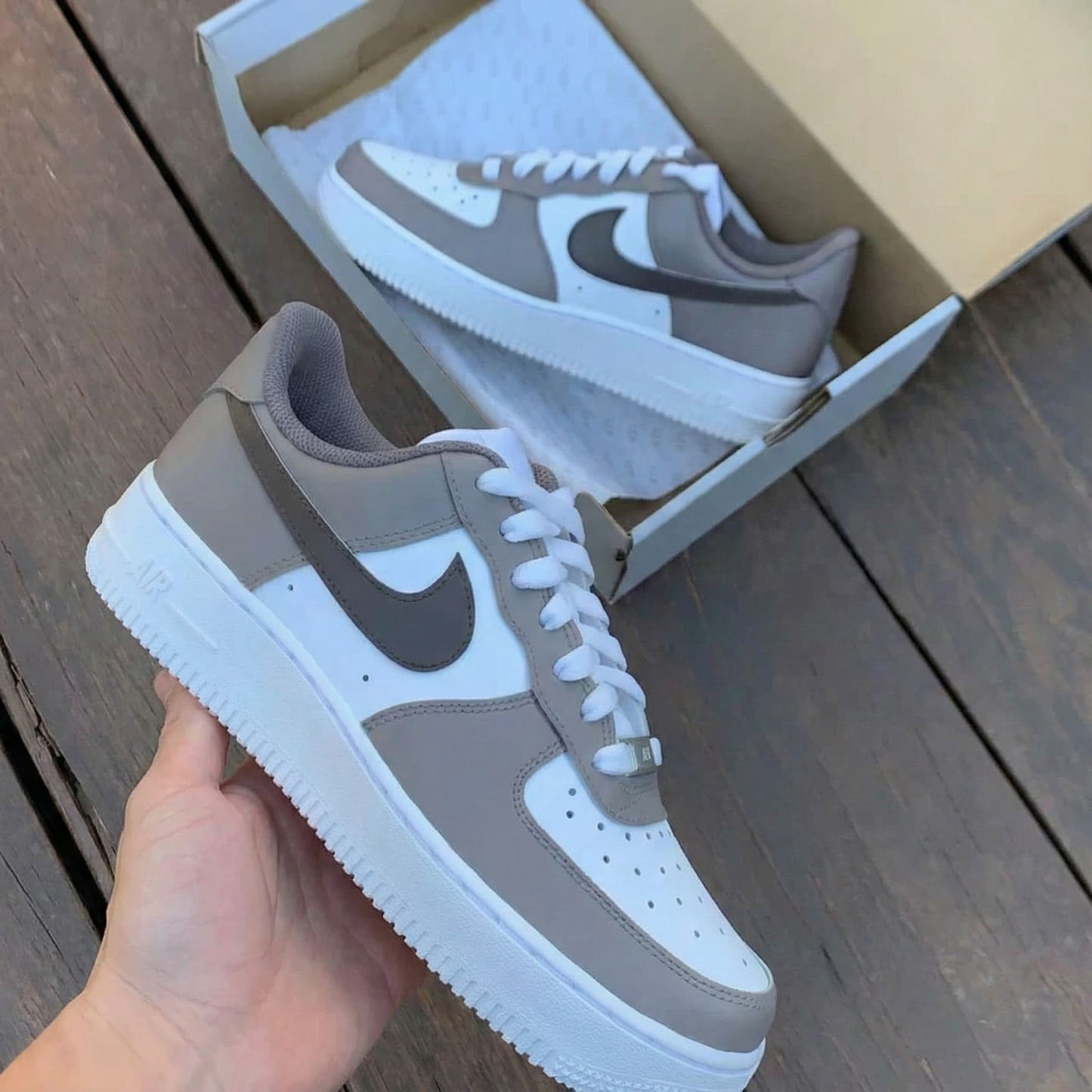 Premium Grey White Custom AF 1s Shoes