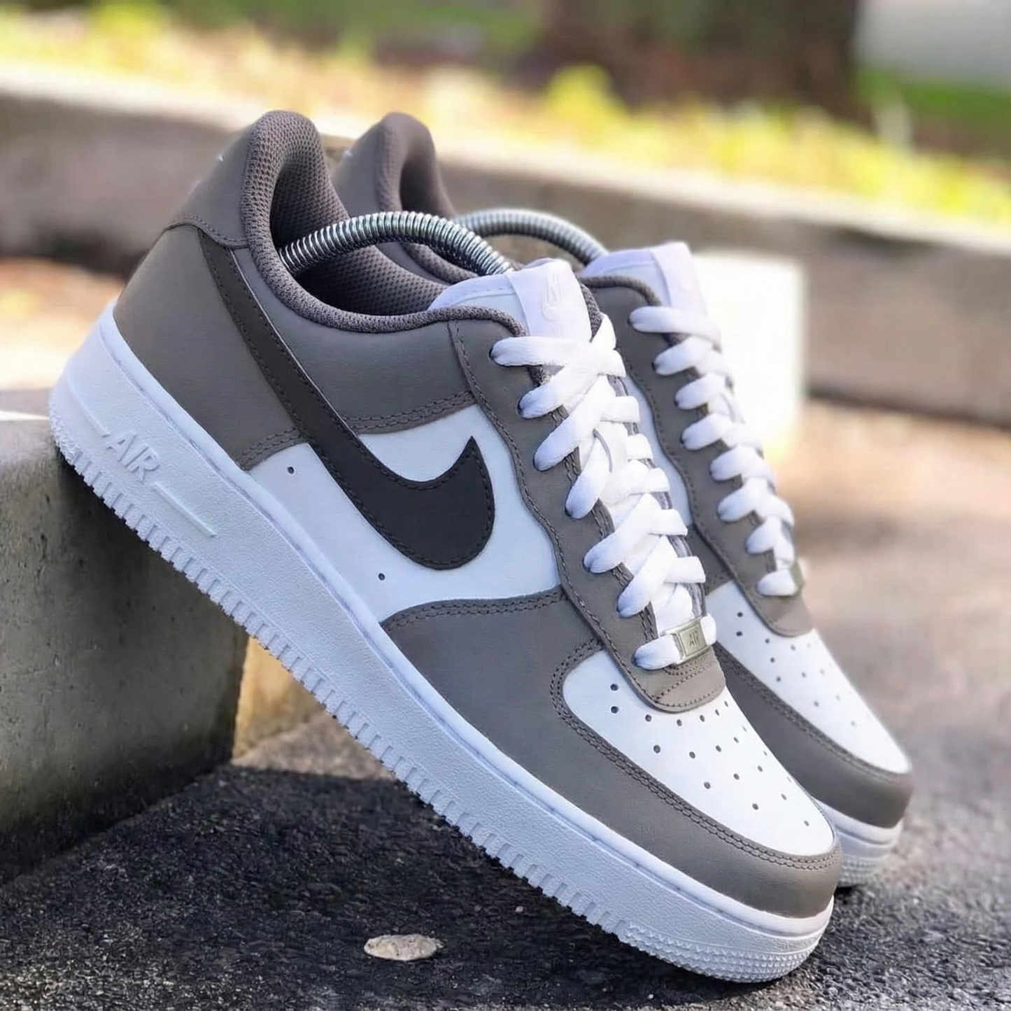 Premium Grey White Custom AF 1s Shoes