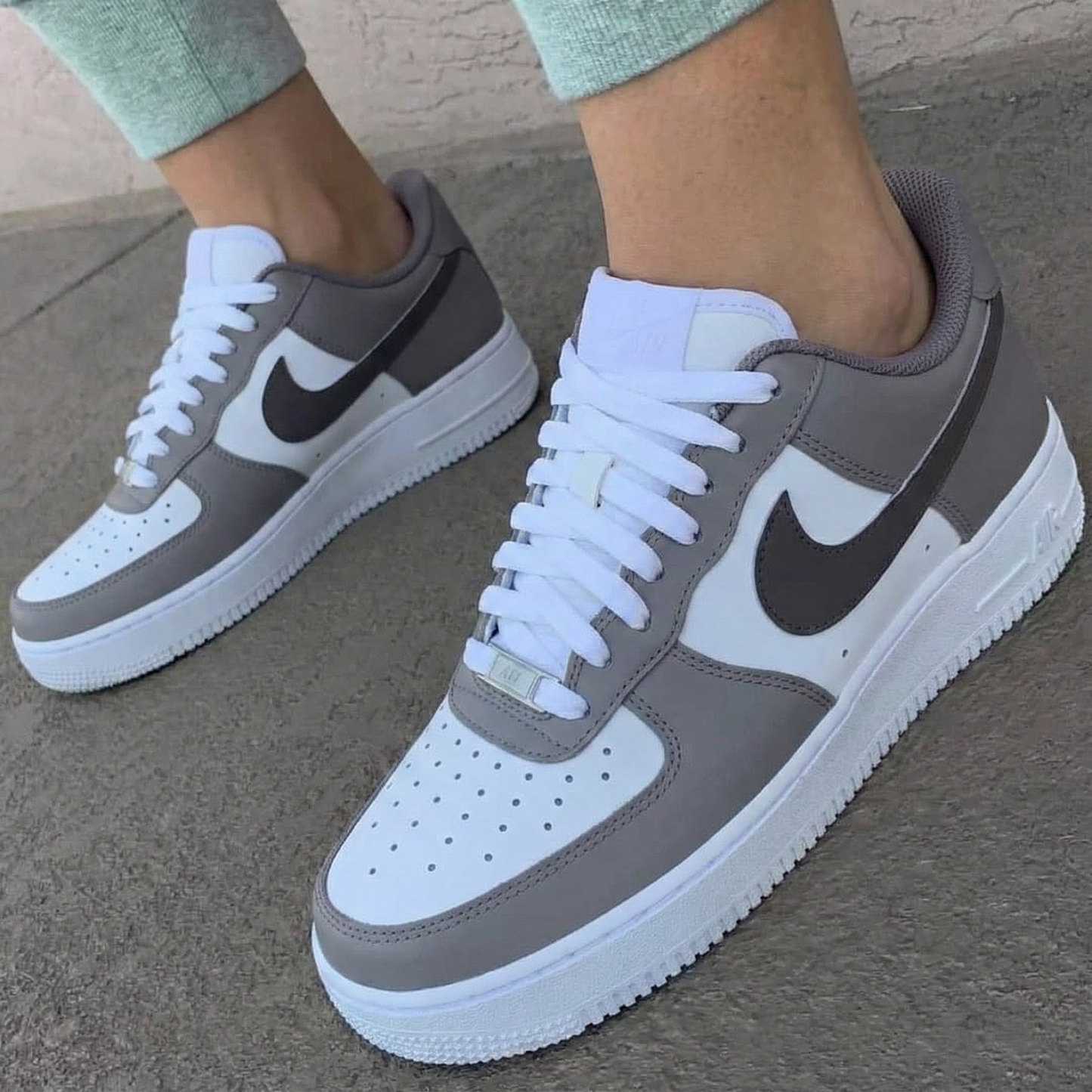 Premium Grey White Custom AF 1s Shoes