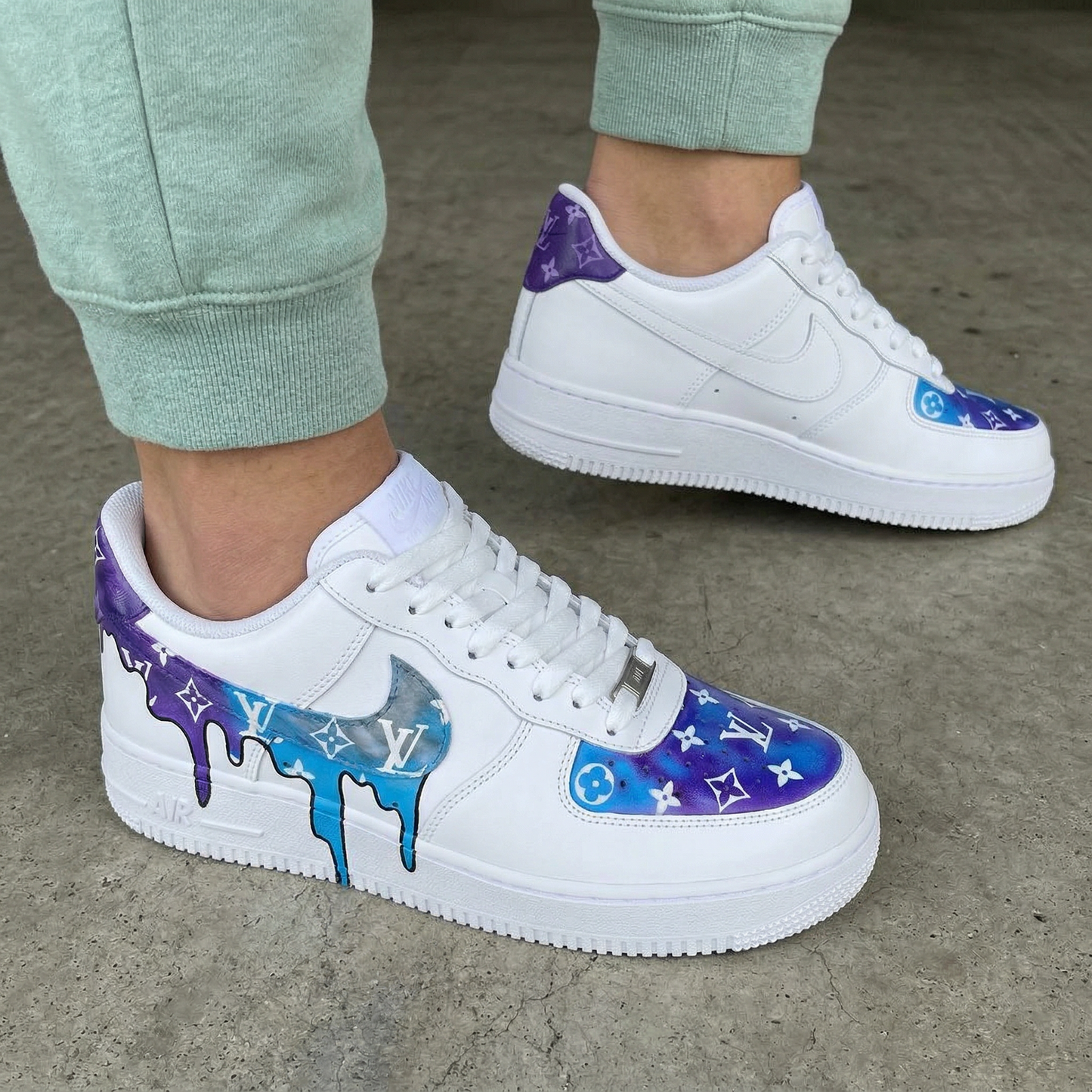 Purple Baby Blue LV Drip Custom AF 1s Shoes