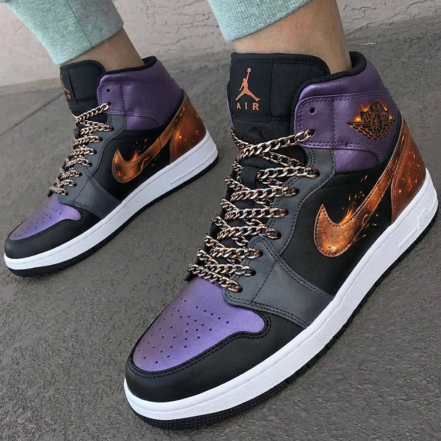 Purple Black Copper Chain Custom AJ 1s Shoes