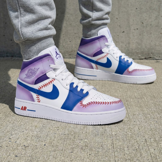 Purple Blue Baseball Custom AJ 1s Shoes