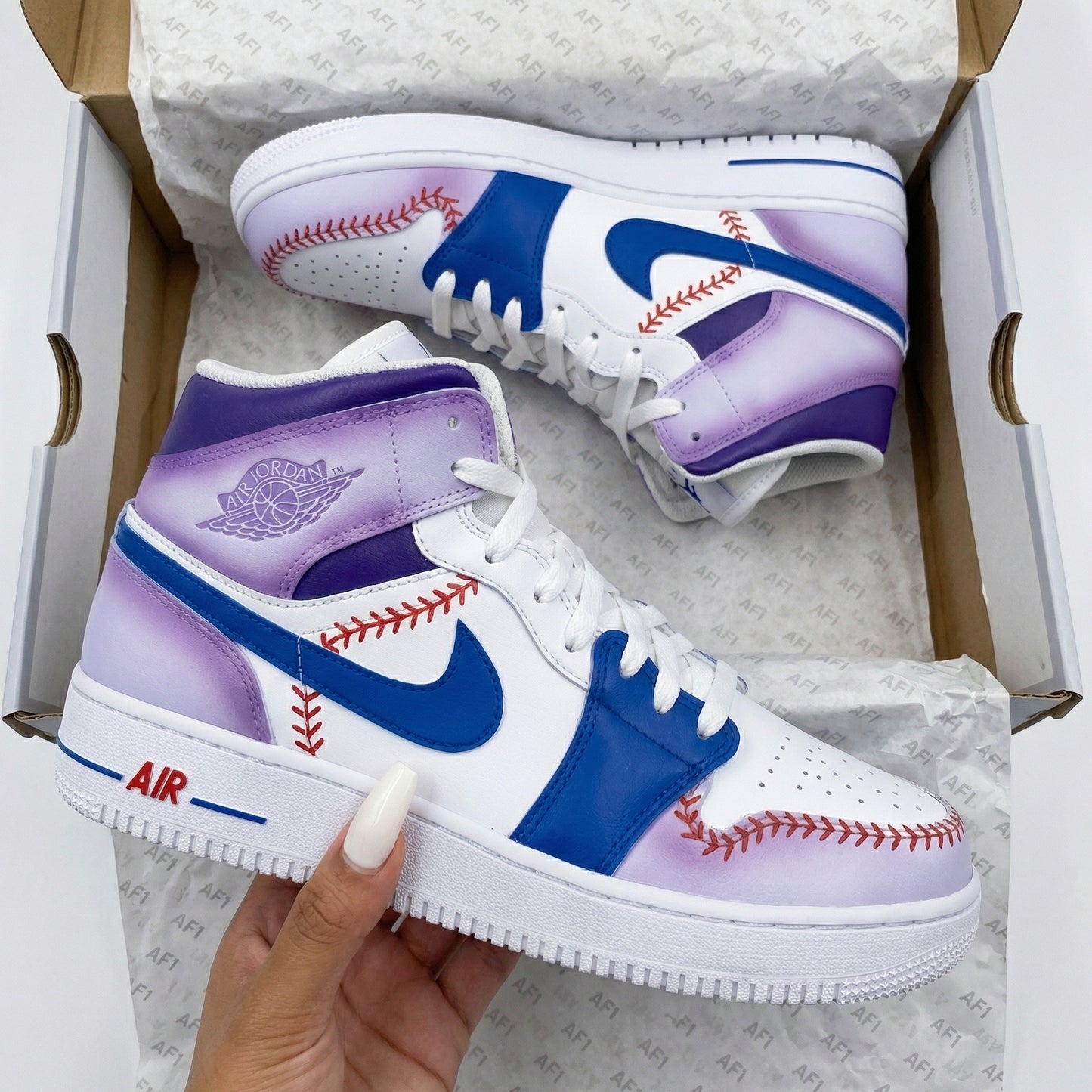 Purple Blue Baseball Custom AJ 1s Shoes