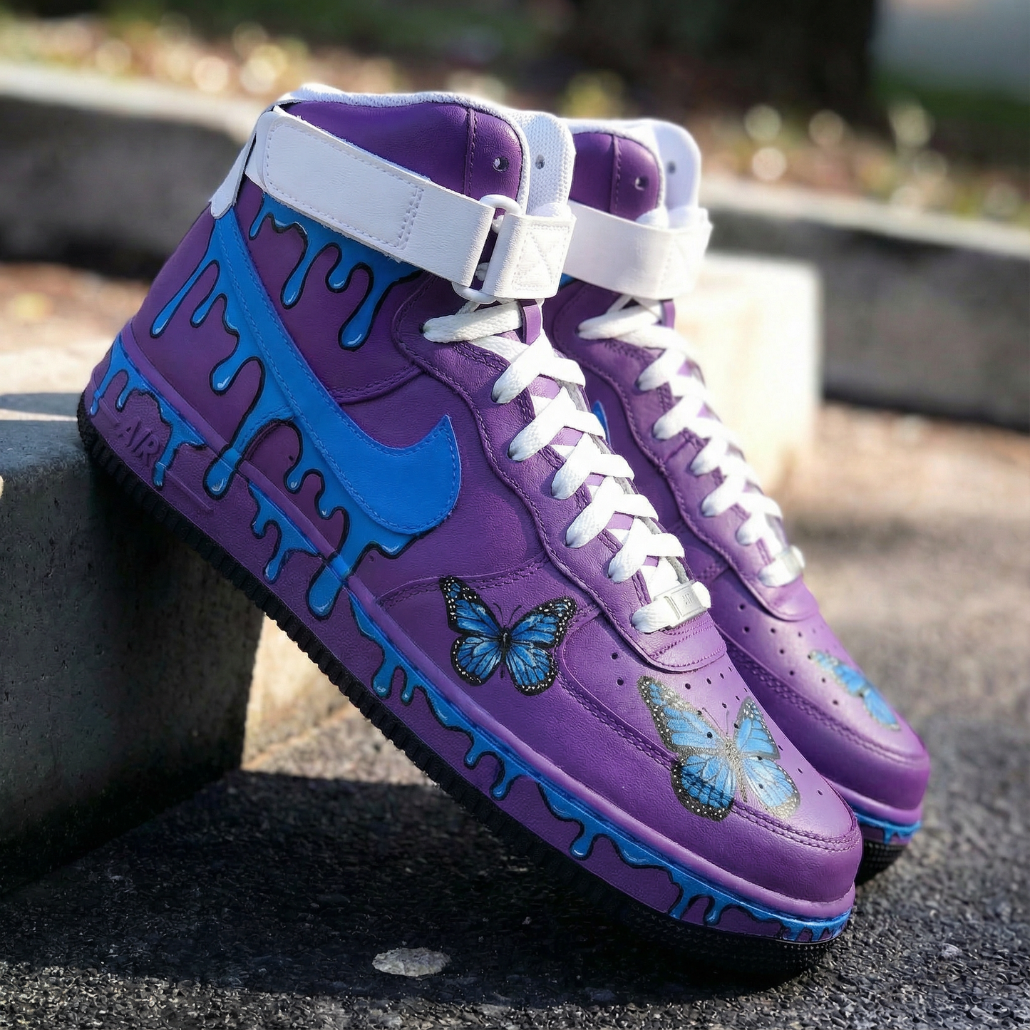 Purple Blue Butterfly Drip Custom AF 1s Shoes