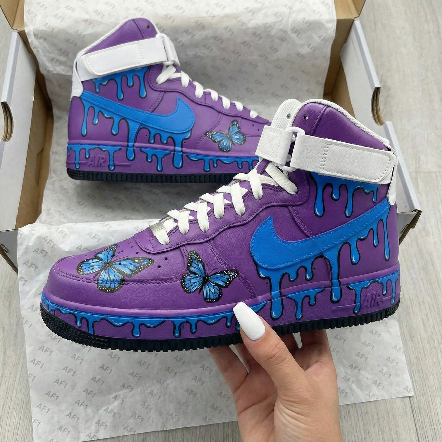Purple Blue Butterfly Drip Custom AF 1s Shoes