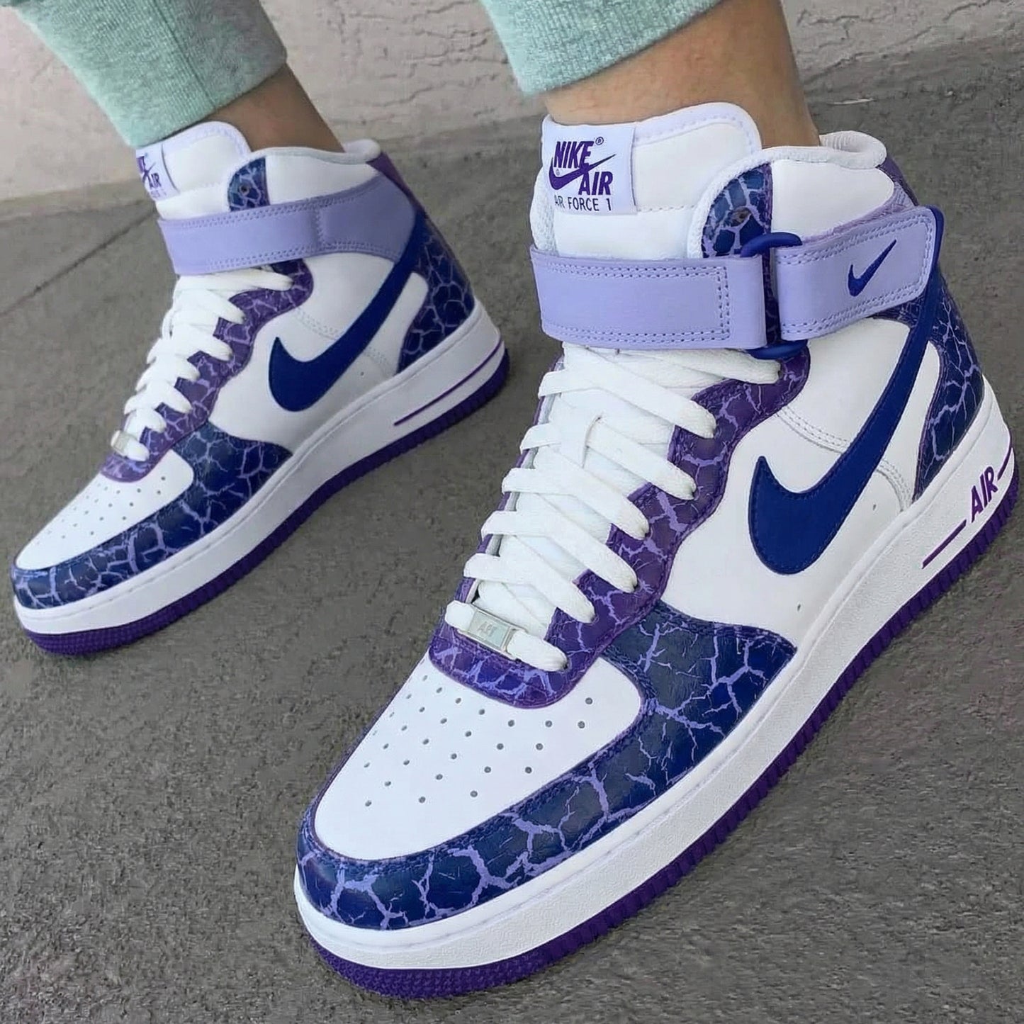 Purple Blue Crackle Custom AF 1s Shoes