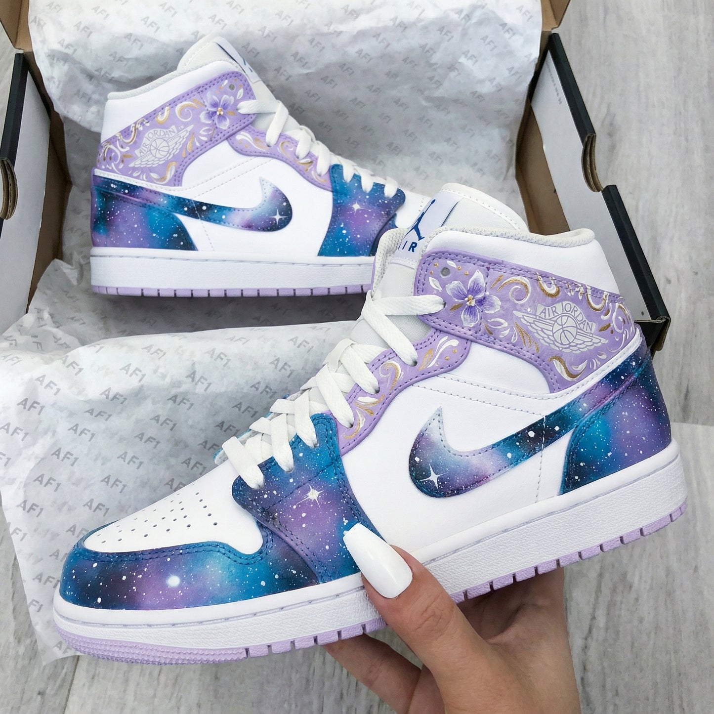 Purple Blue Floral Custom AJ 1s Shoes