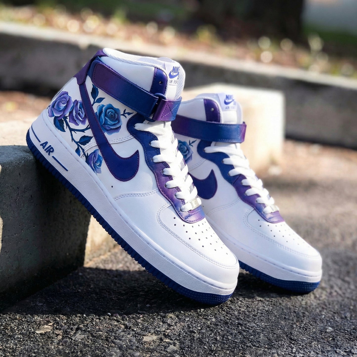 Purple Blue Floral Rose Custom AF 1s Shoes