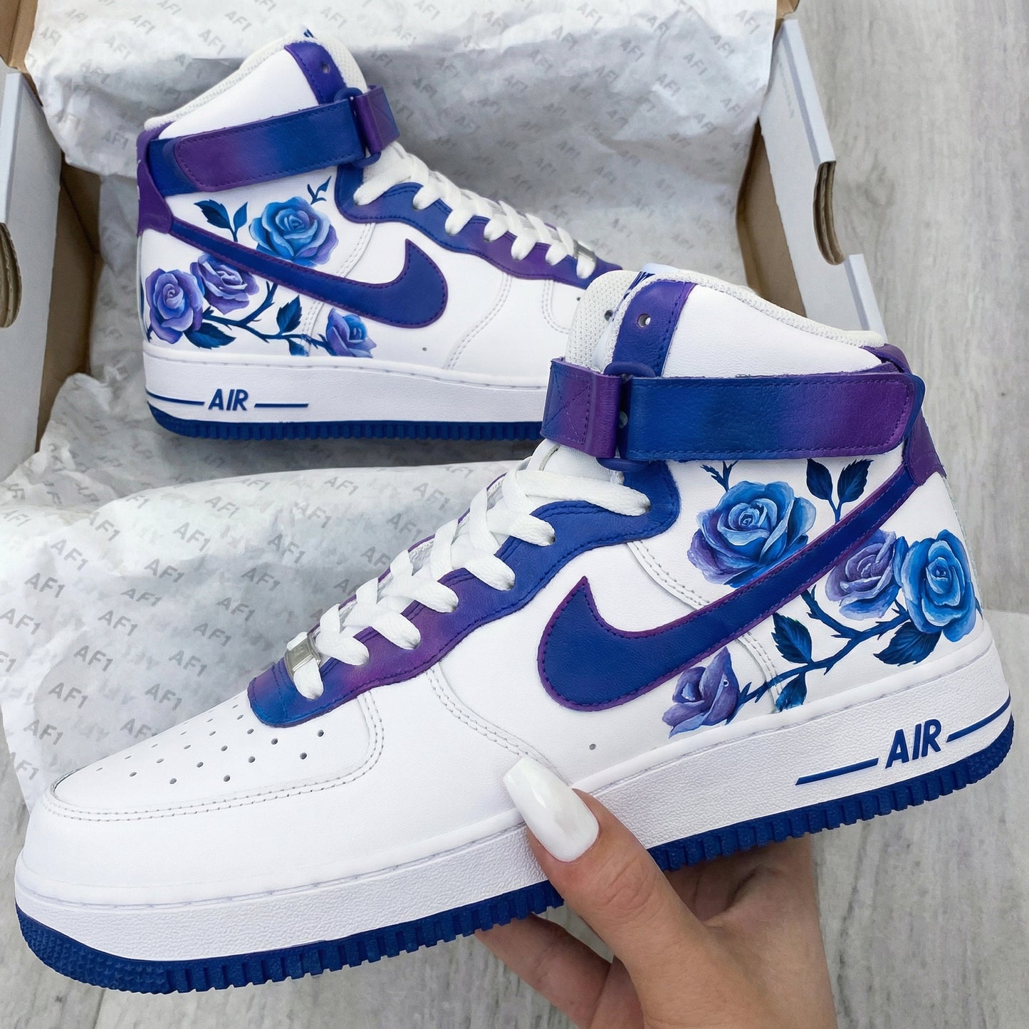 Purple Blue Floral Rose Custom AF 1s Shoes