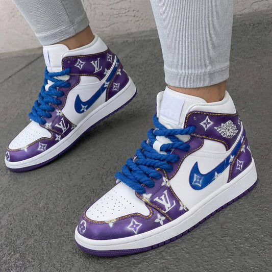 Purple Blue LV Custom AJ 1s Shoes