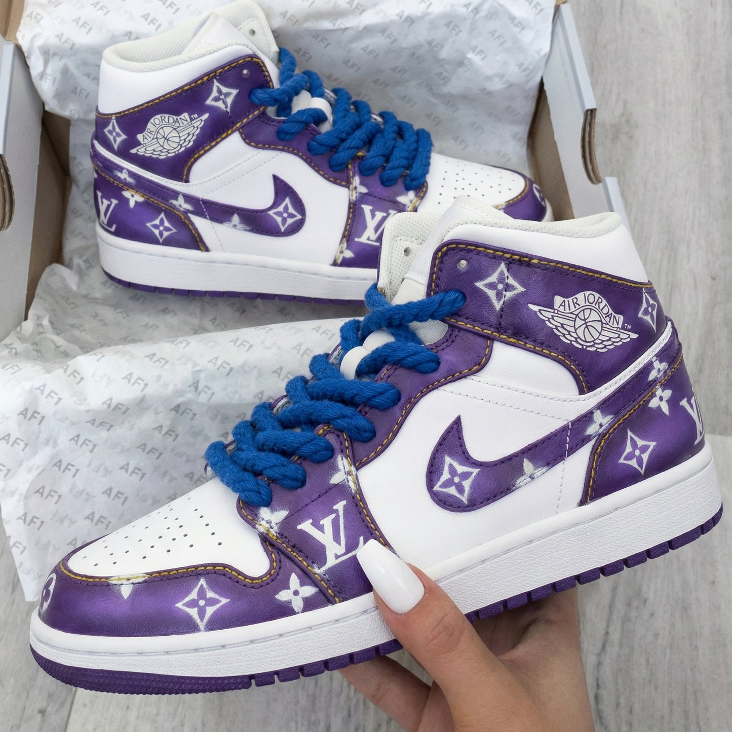 Purple Blue LV Custom AJ 1s Shoes