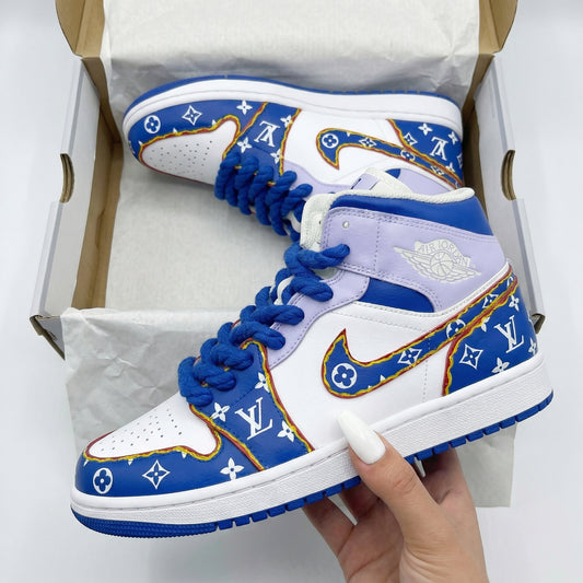Purple Blue LV Pattern Custom AJ 1s Shoes