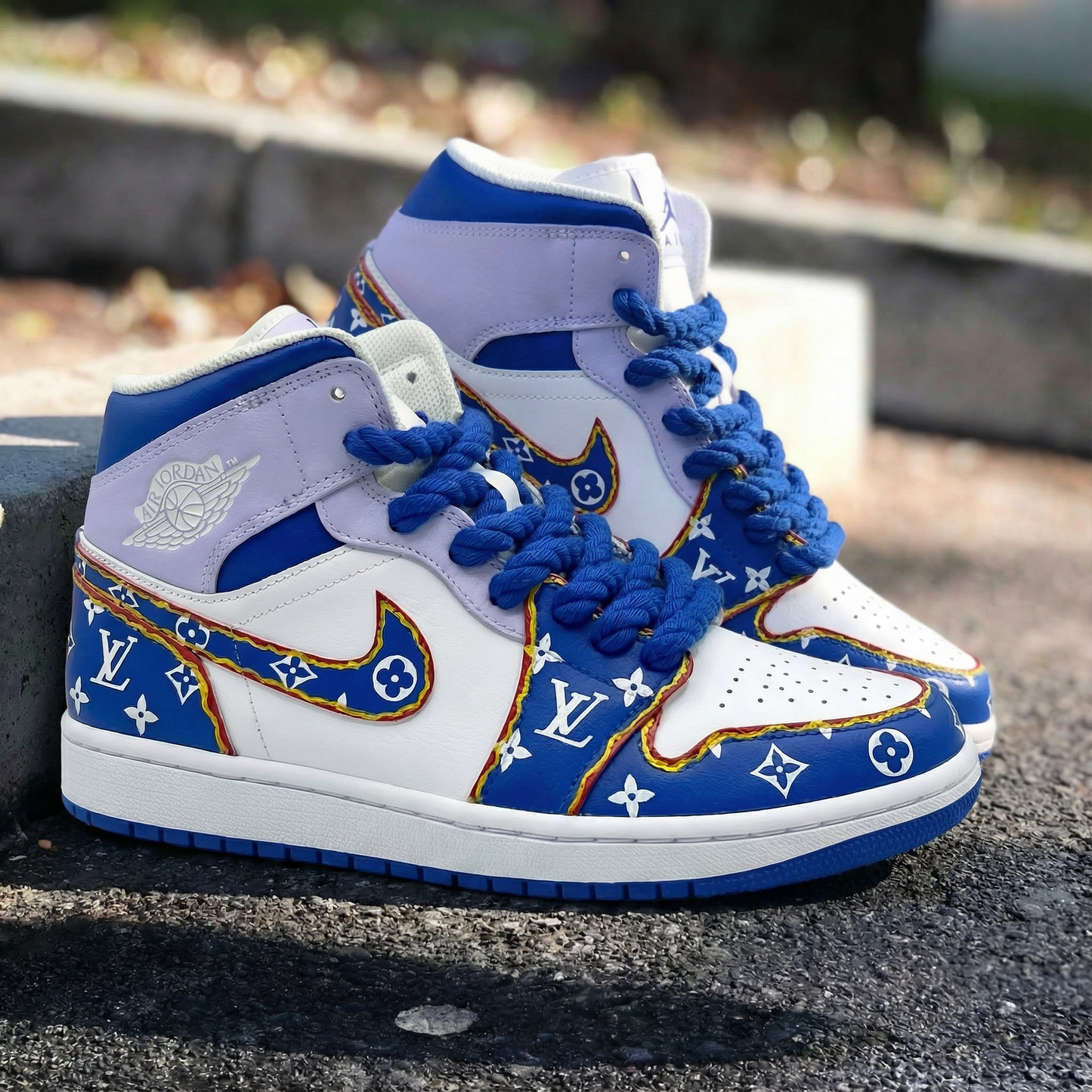 Purple Blue LV Pattern Custom AJ 1s Shoes