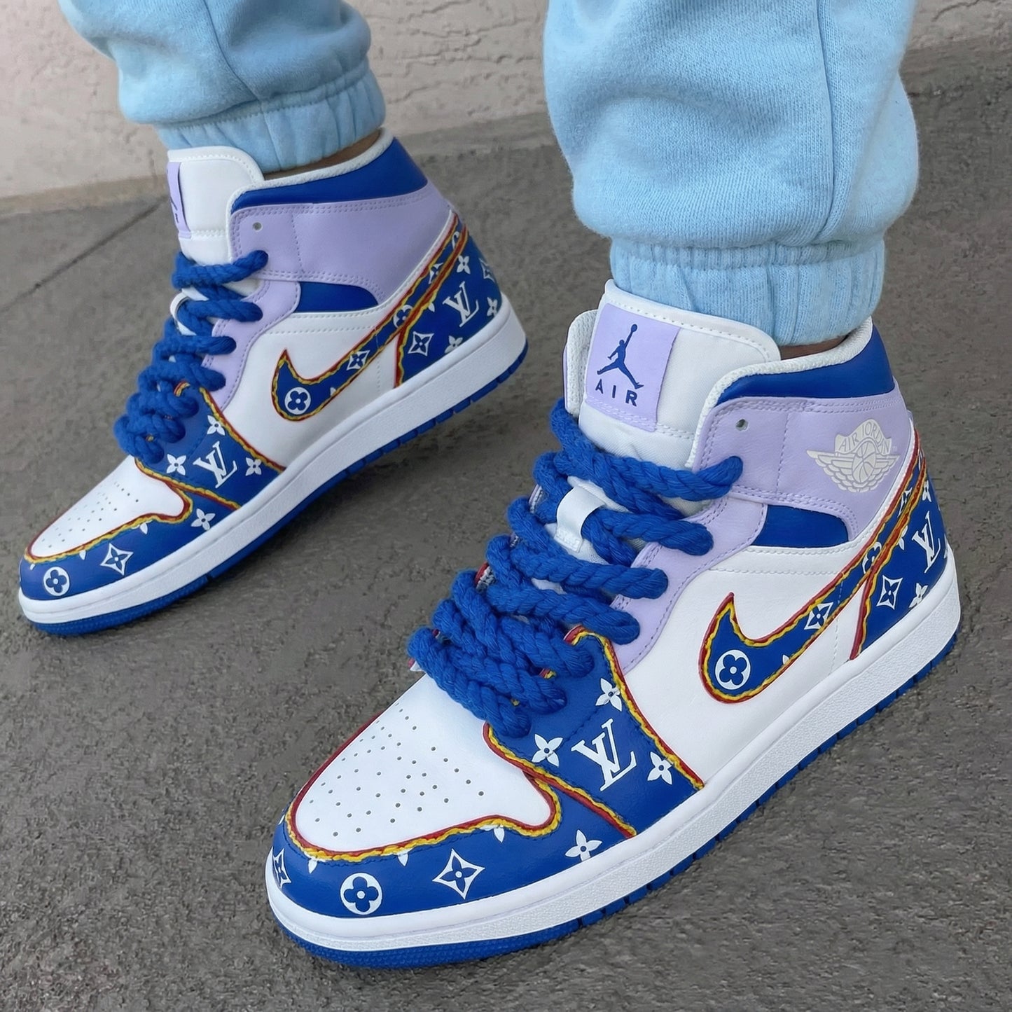 Purple Blue LV Pattern Custom AJ 1s Shoes