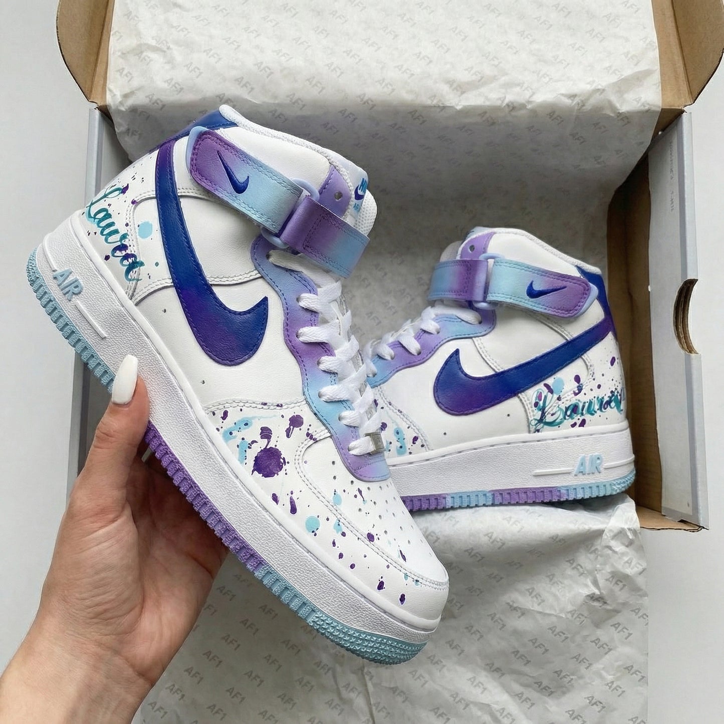 Purple Blue Splash Custom AF 1s Shoes