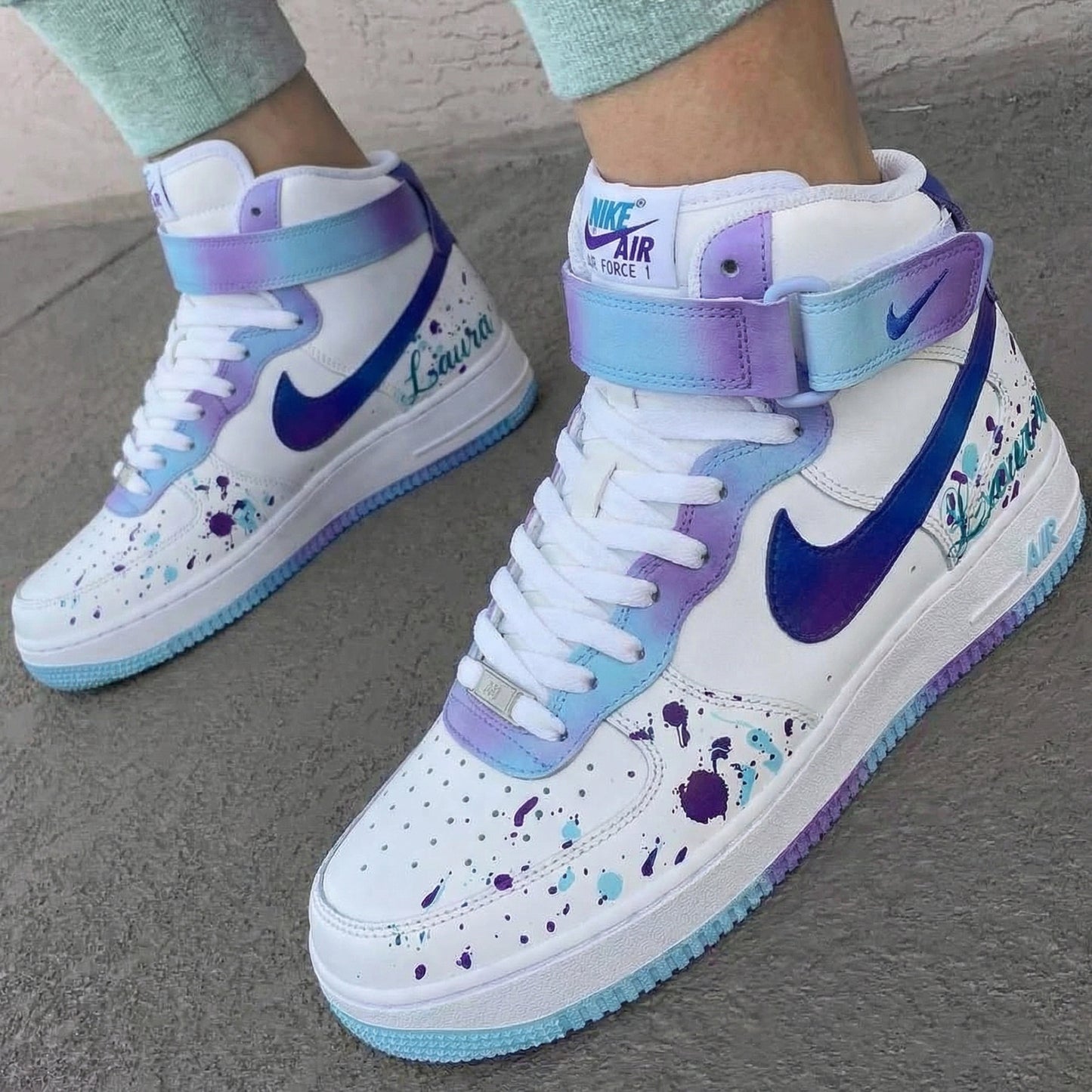 Purple Blue Splash Custom AF 1s Shoes