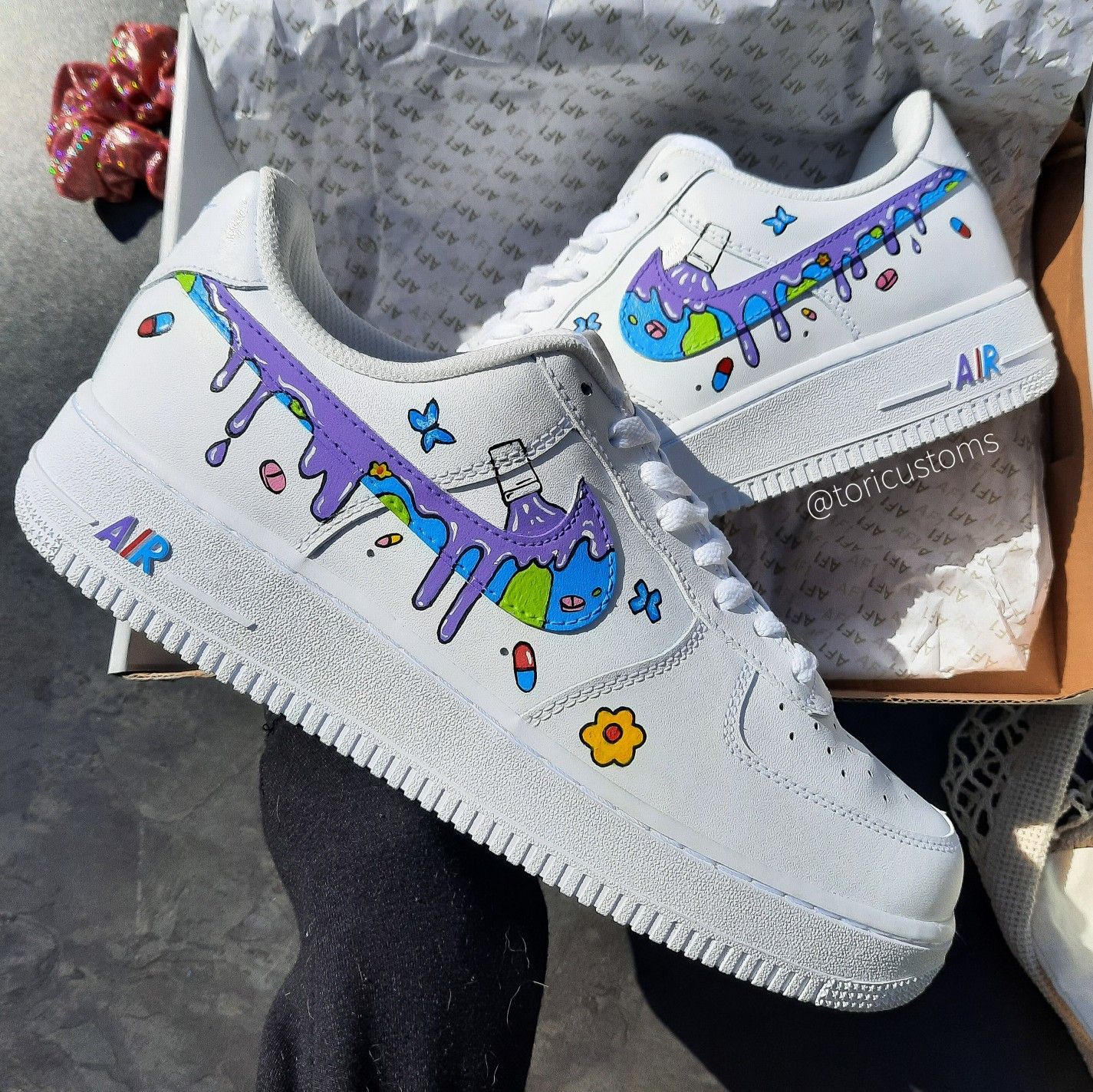 Purple Cartoon Butterfly Custom AF 1s Shoes