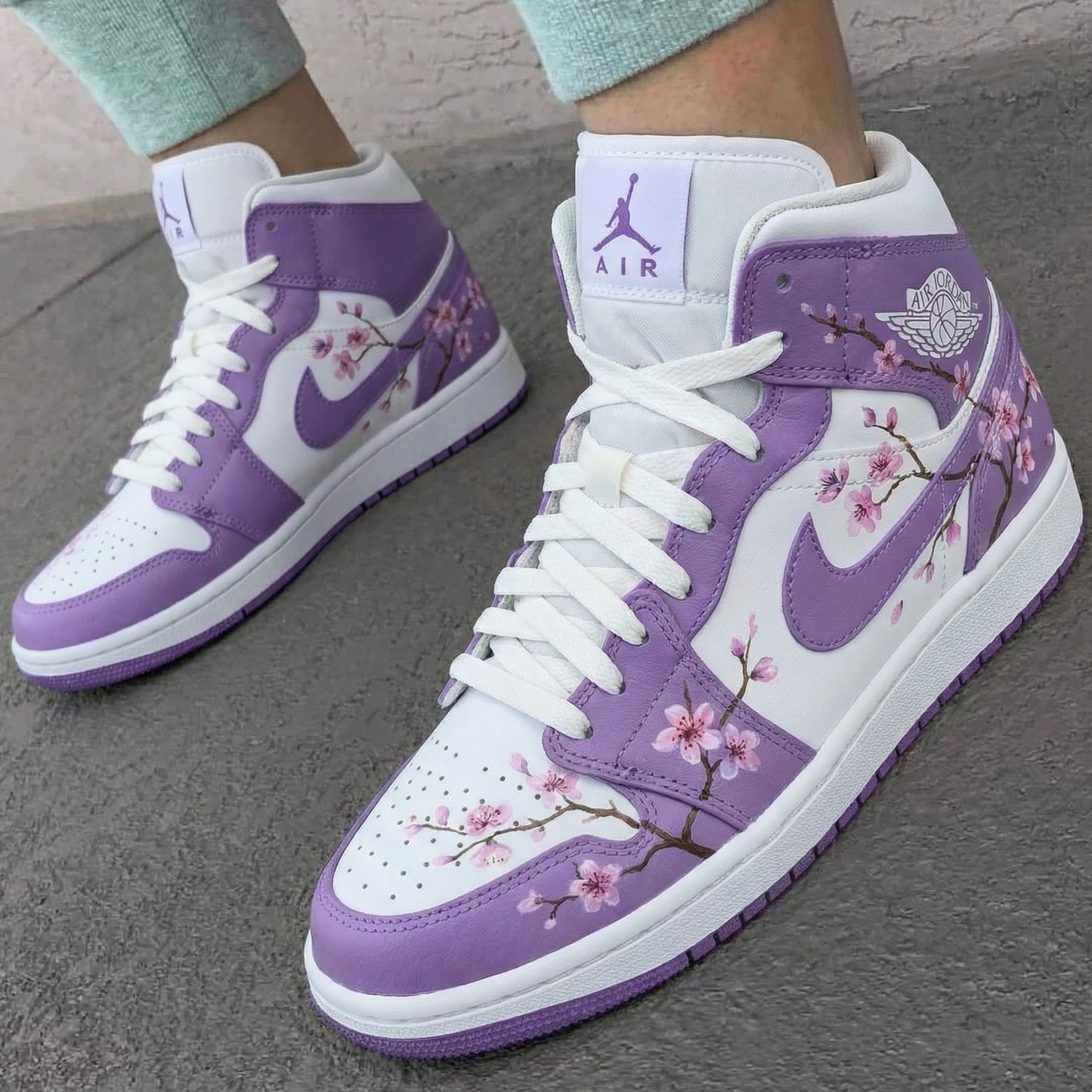 Purple Cherry Blossom Custom AJ 1s Shoes