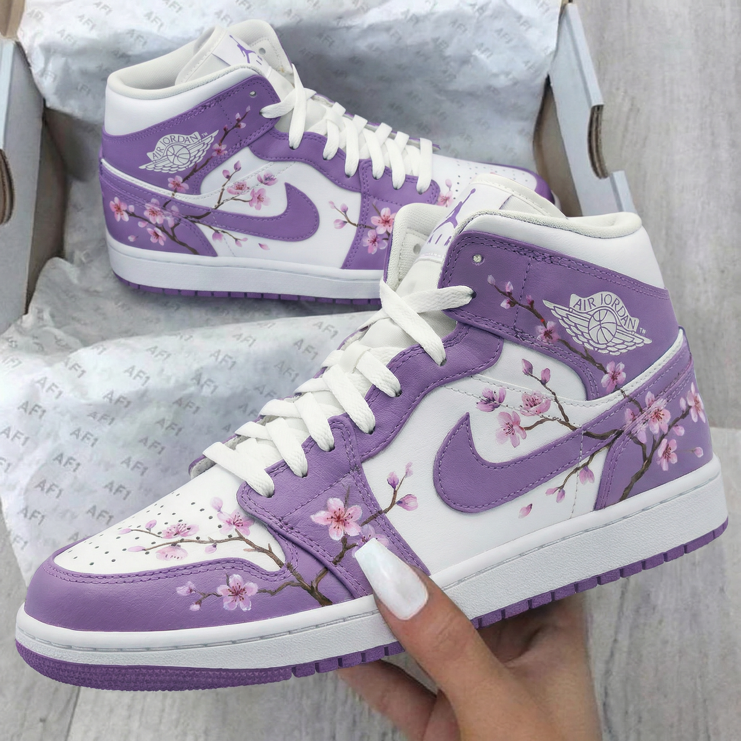 Purple Cherry Blossom Custom AJ 1s Shoes