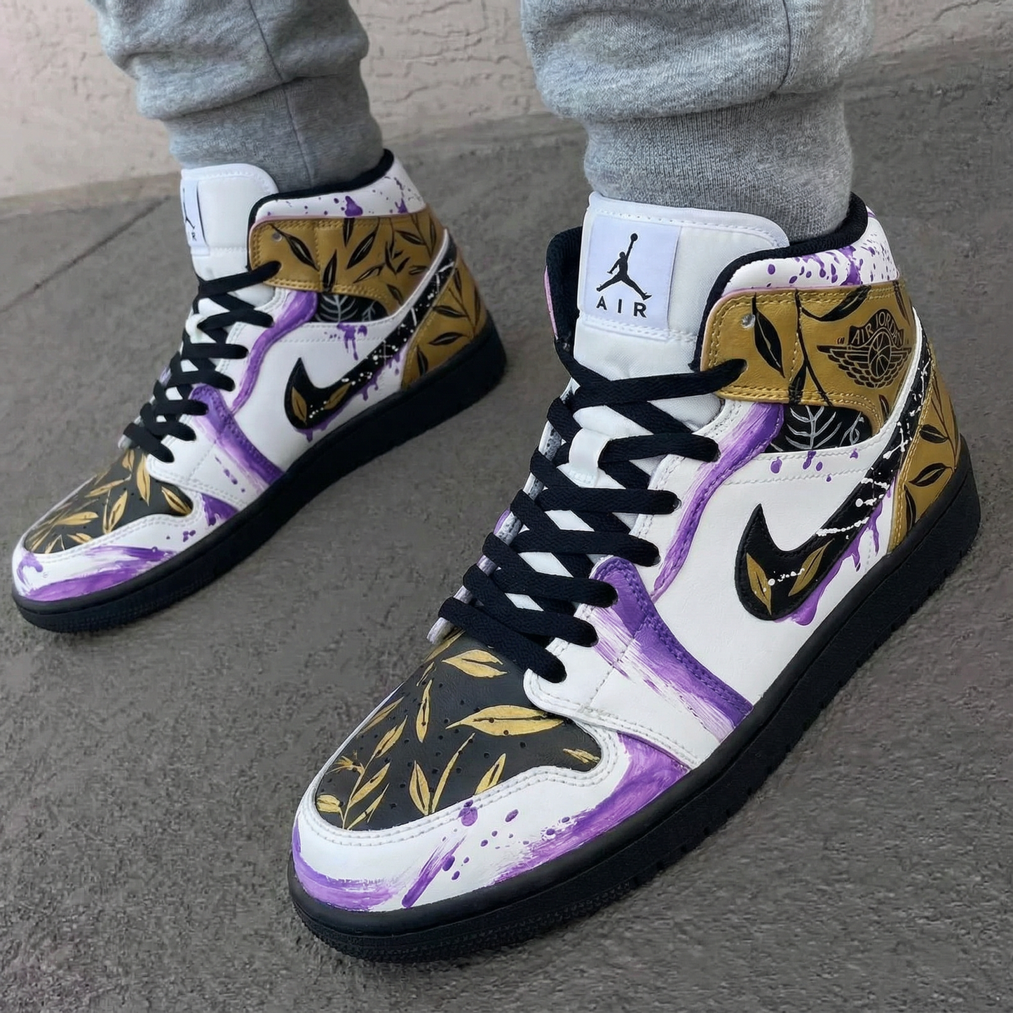 Purple Gold Leaf Custom AJ 1s Shoes
