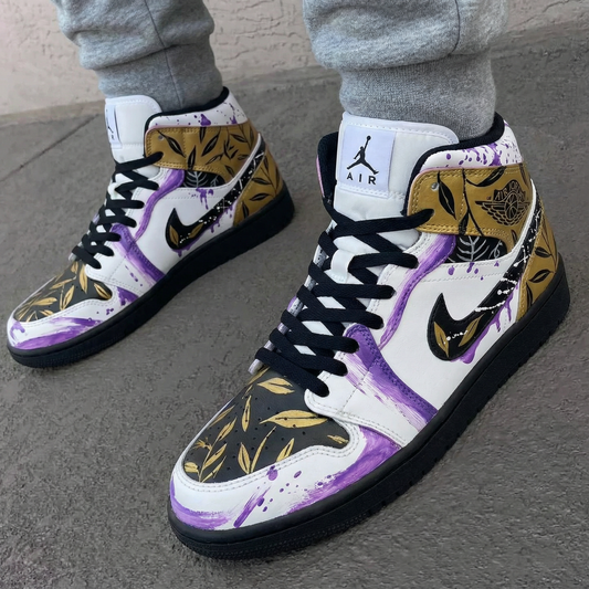 Purple Gold Leaf Custom AJ 1s Shoes