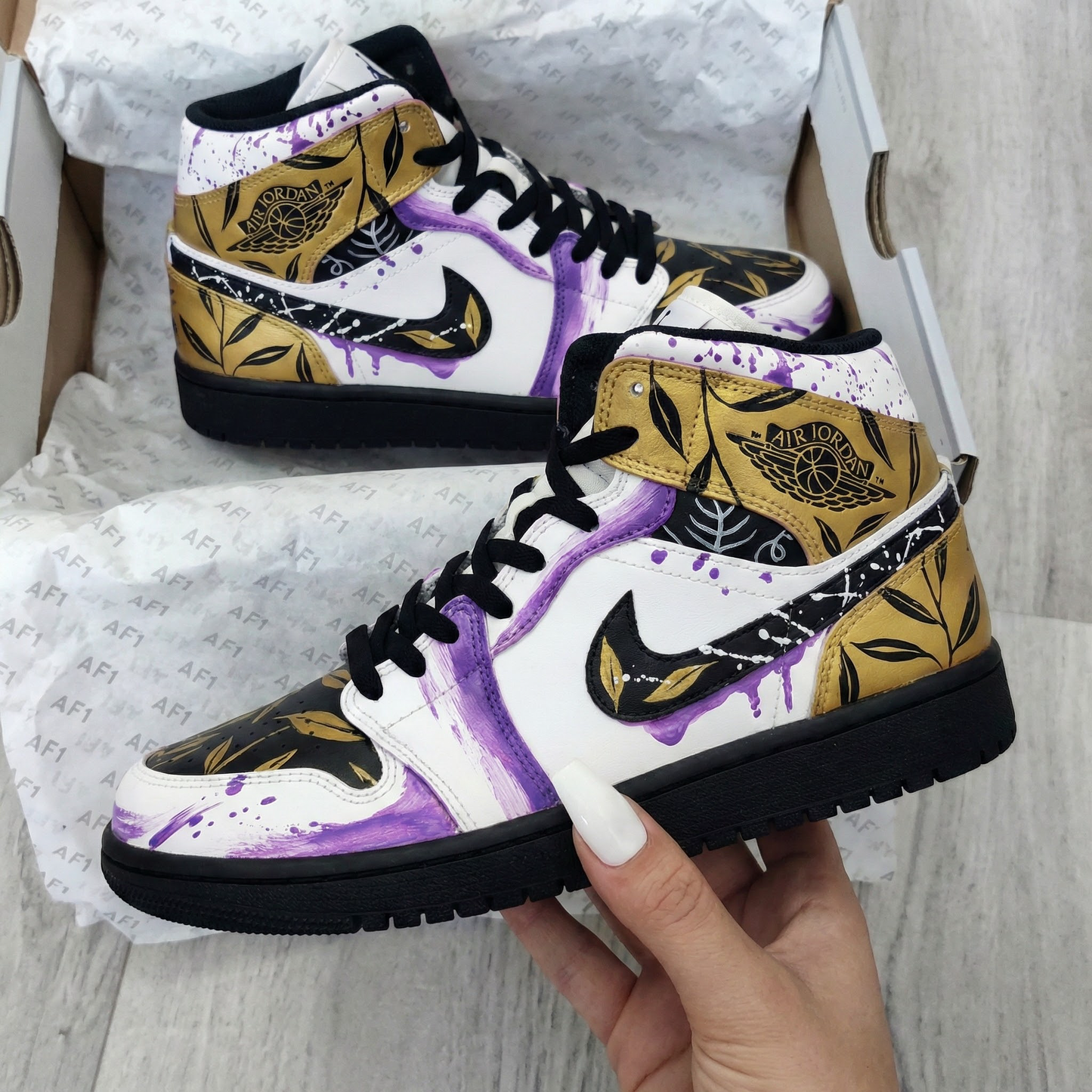 Purple Gold Leaf Custom AJ 1s Shoes