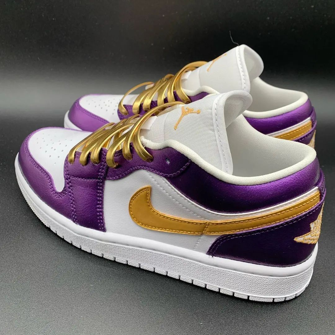 Purple Gold White Custom AJ 1s Shoes