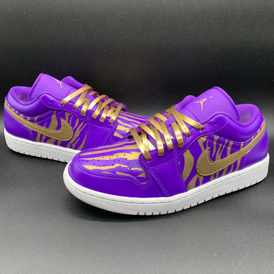 Purple Gold Zebra Custom AJ 1s Shoes