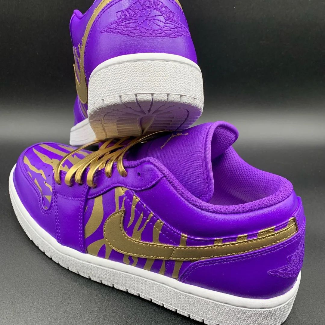 Purple Gold Zebra Custom AJ 1s Shoes