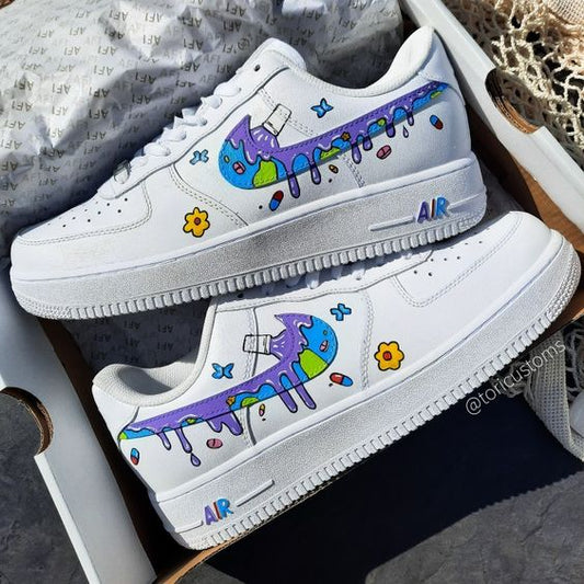 Purple Green Cartoon Custom AF 1s Shoes