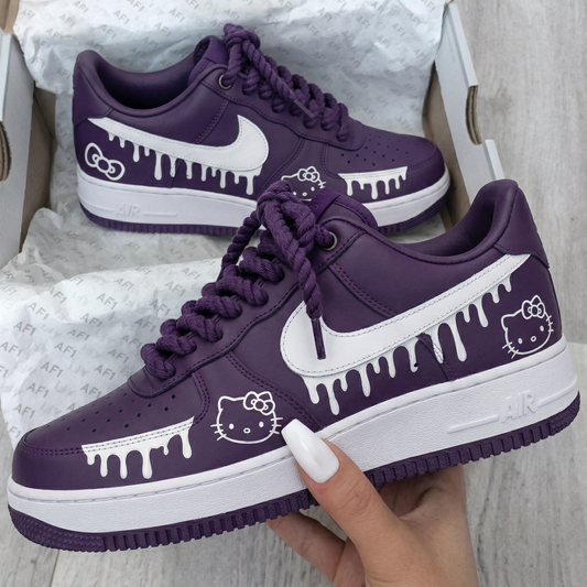 Purple Hello Kitty Drip Custom AF 1s Shoes