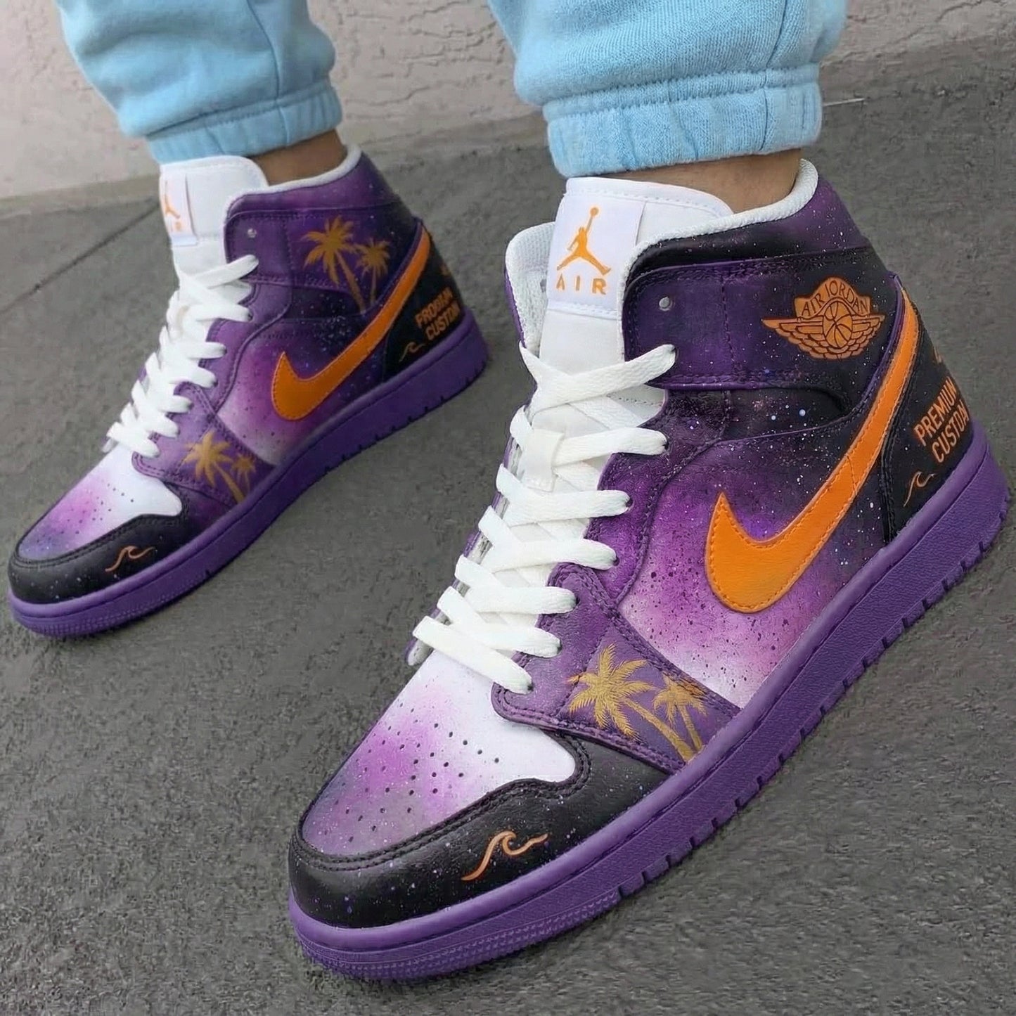 Purple Orange Palm - tree Custom AJ 1s Shoes