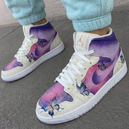 Purple Pink Butterfly Custom AJ 1s Shoes