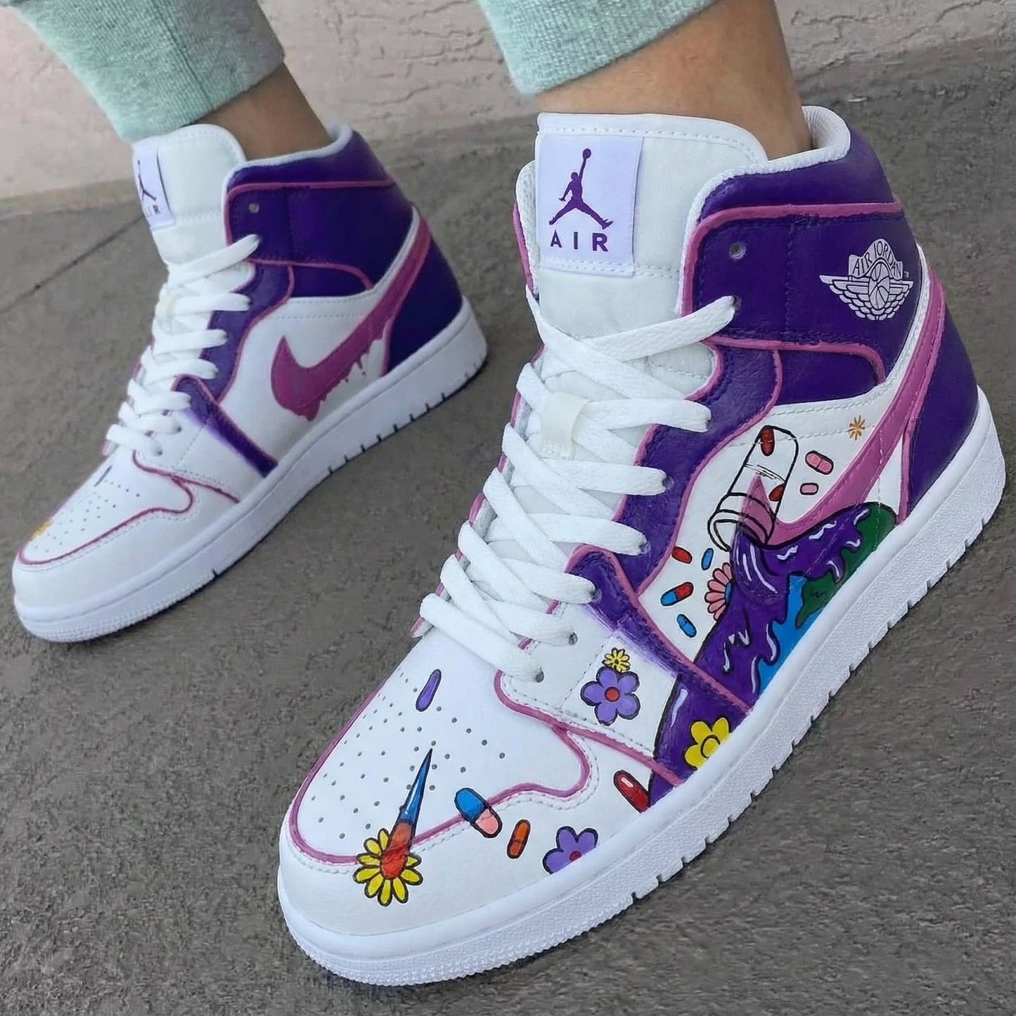 Purple Pink Floral Custom AJ 1s Shoes