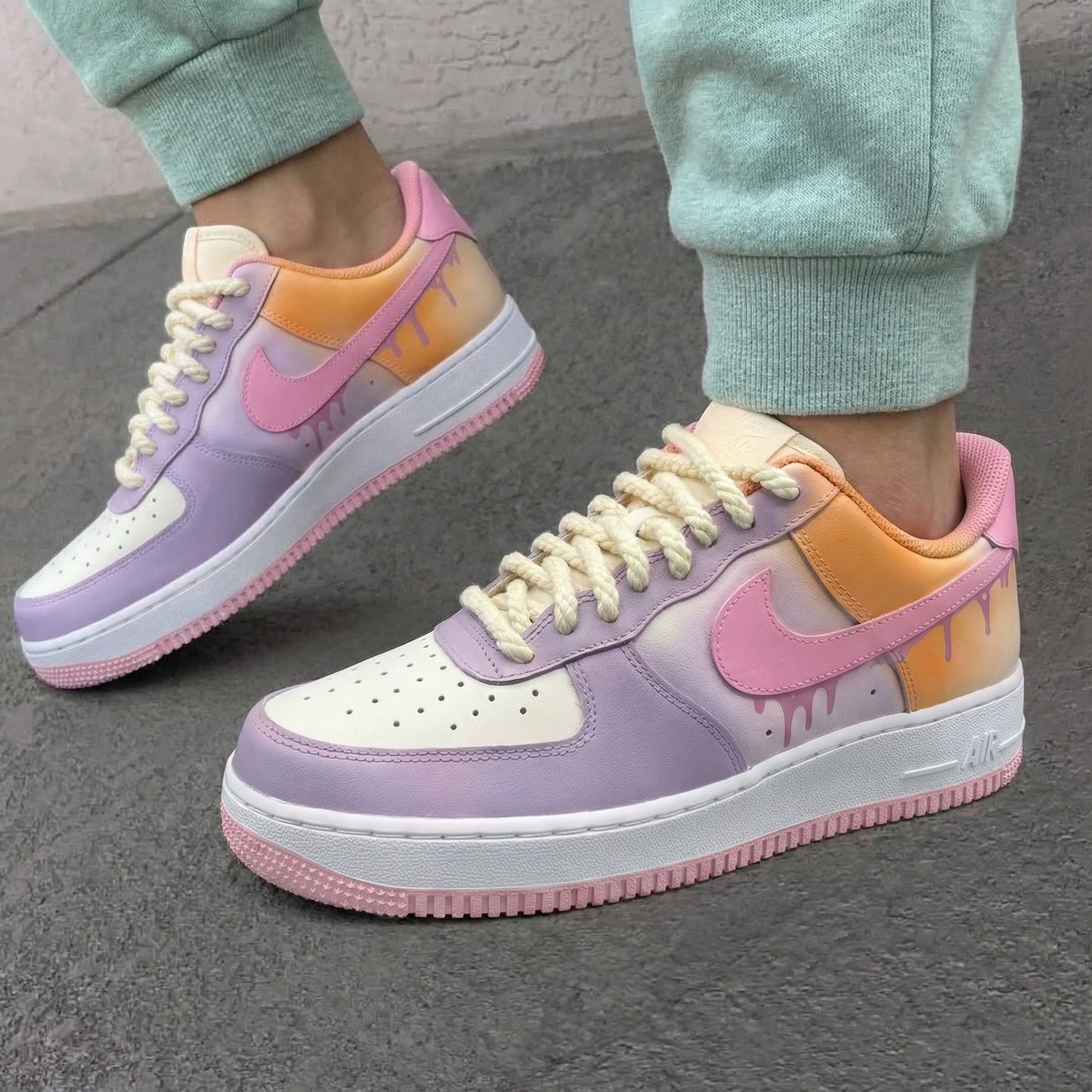 Purple Pink Orange Drip Thick Shoelaces Custom AF1s Shoes