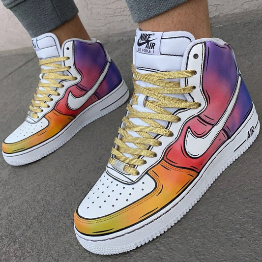 Purple Pink Red Orange Yellow Gradient Cartoon Custom AF 1s Shoes