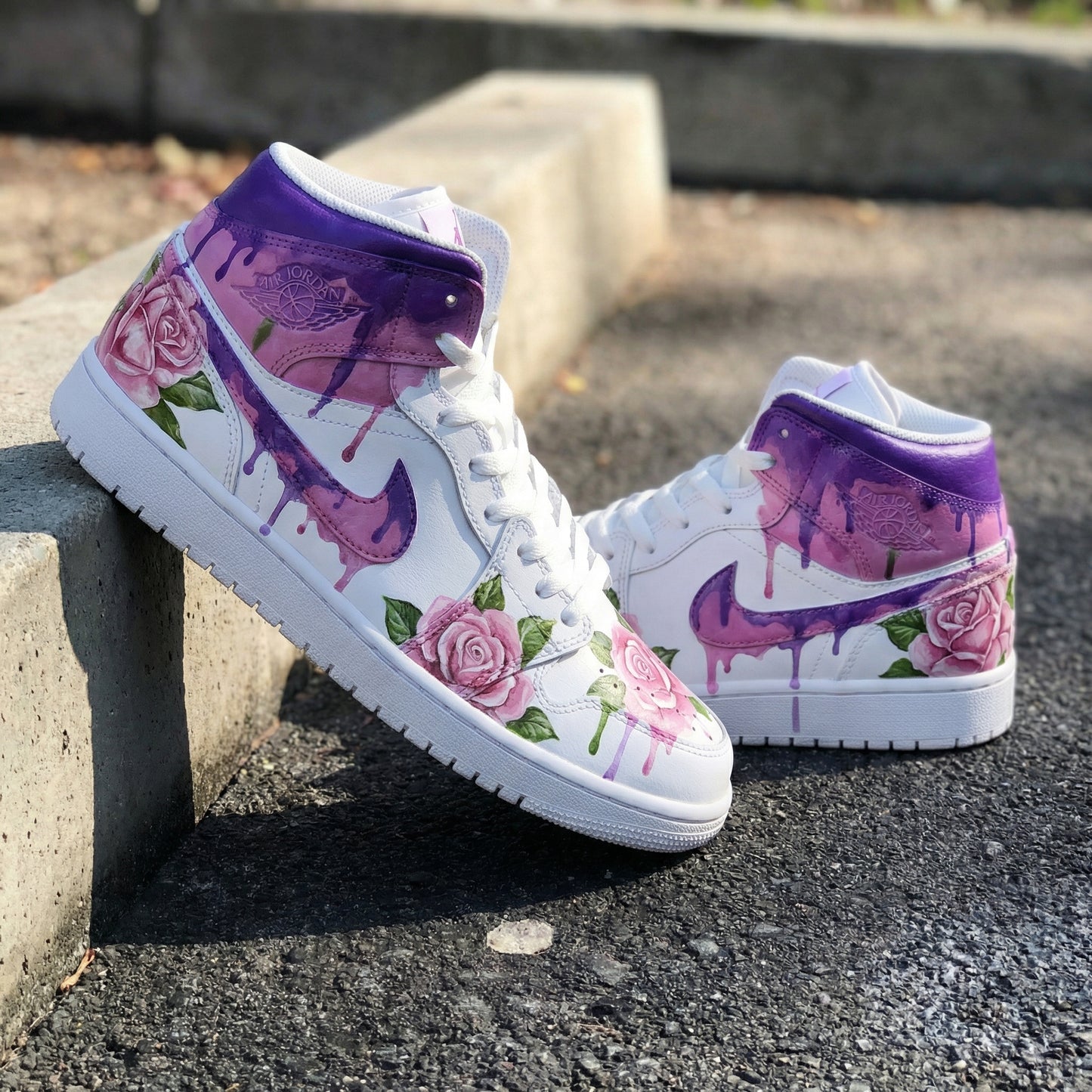 Purple Pink Rose Custom AJ 1s Shoes