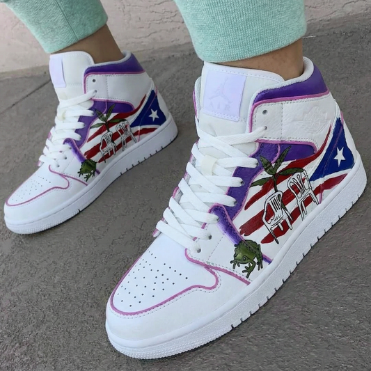 Purple Red Blue Flag Frog Custom AJ 1s Shoes