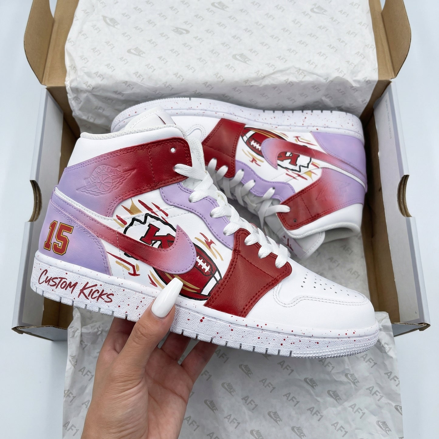 Purple Red Football Pattern Custom AJ 1s Shoes