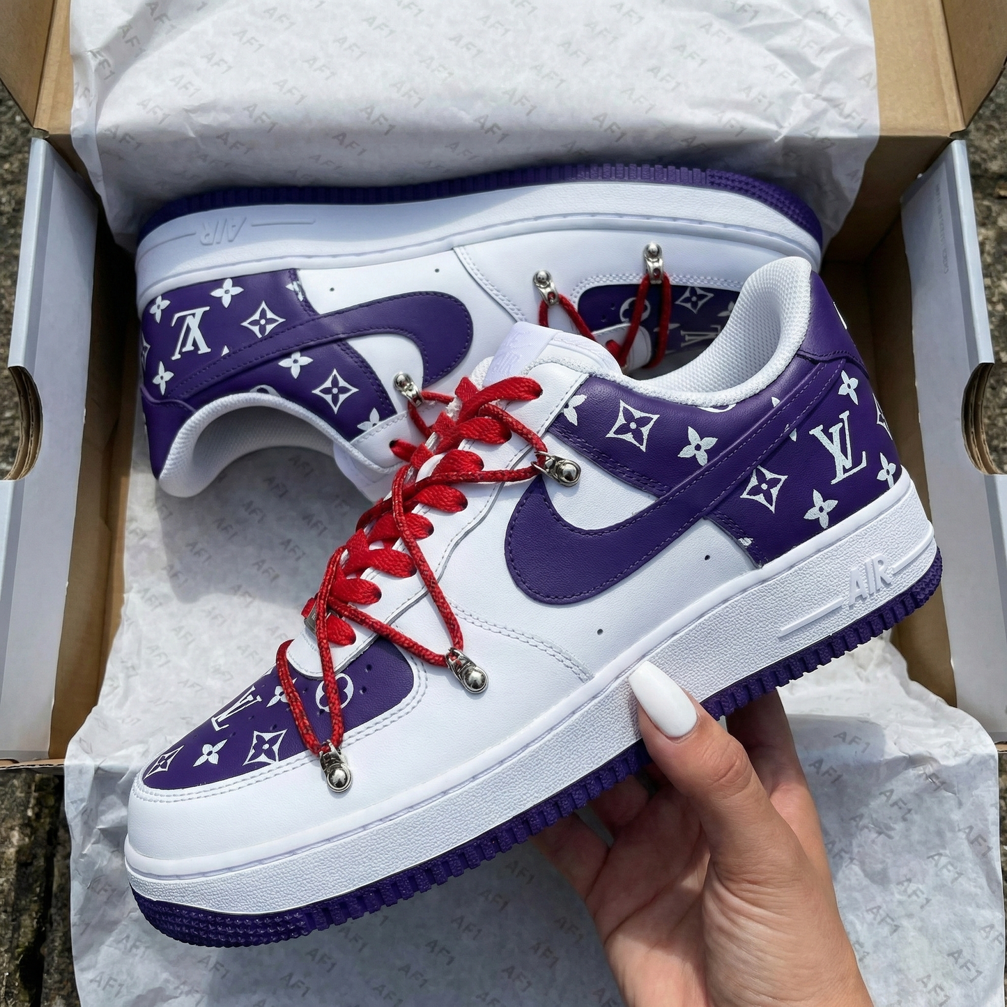 Purple Red LV Pattern Custom AF 1s Shoes