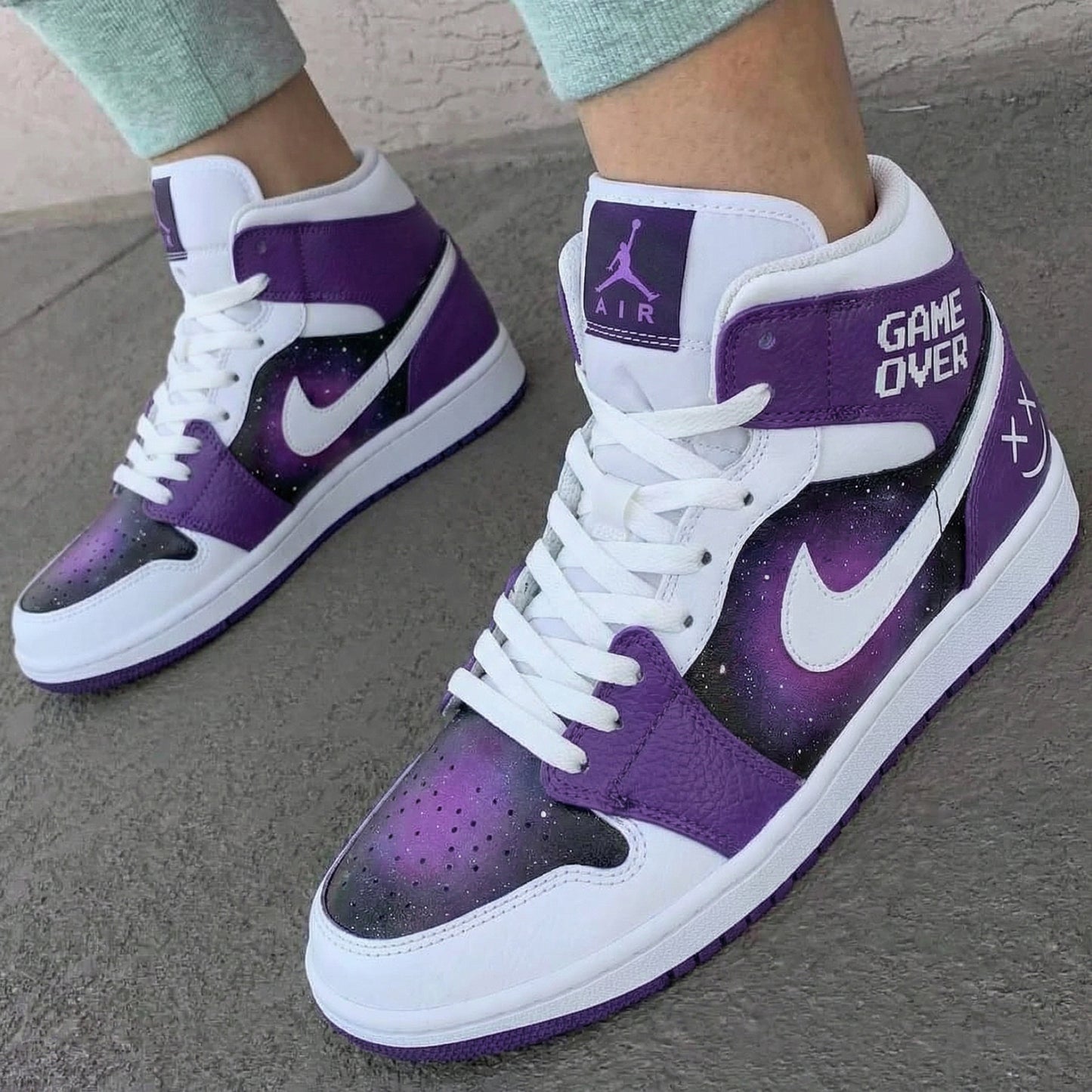 Purple Space Game Over Custom AJ 1s Shoes