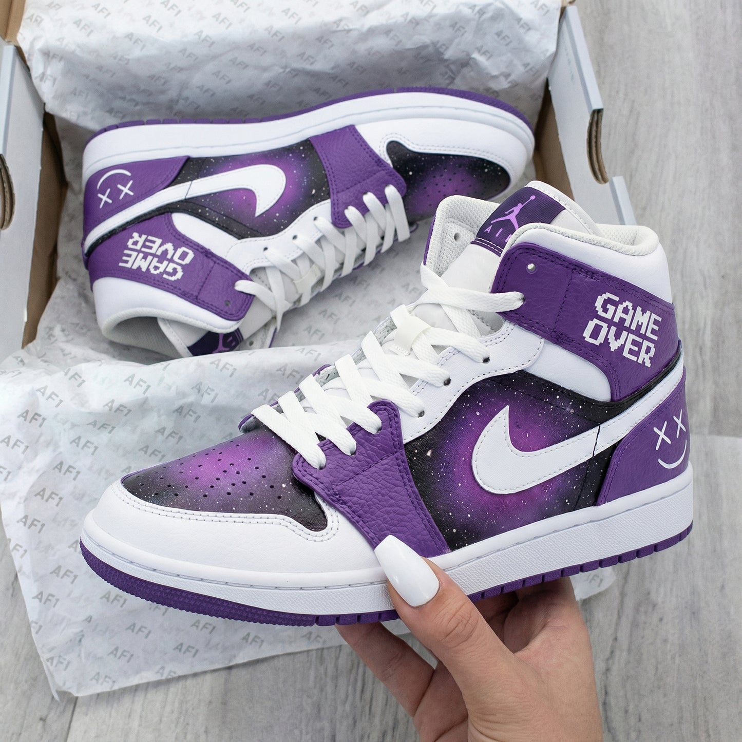 Purple Space Game Over Custom AJ 1s Shoes