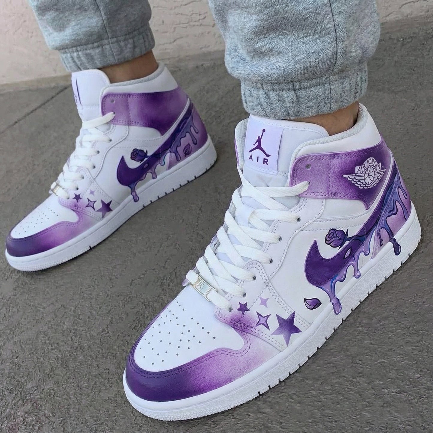 Purple Star Rose Drip Custom AJ 1s Shoes
