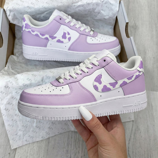 Purple White Cow Print Custom AF 1s Shoes