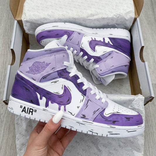 Purple White Drip Custom AJ 1s Shoes