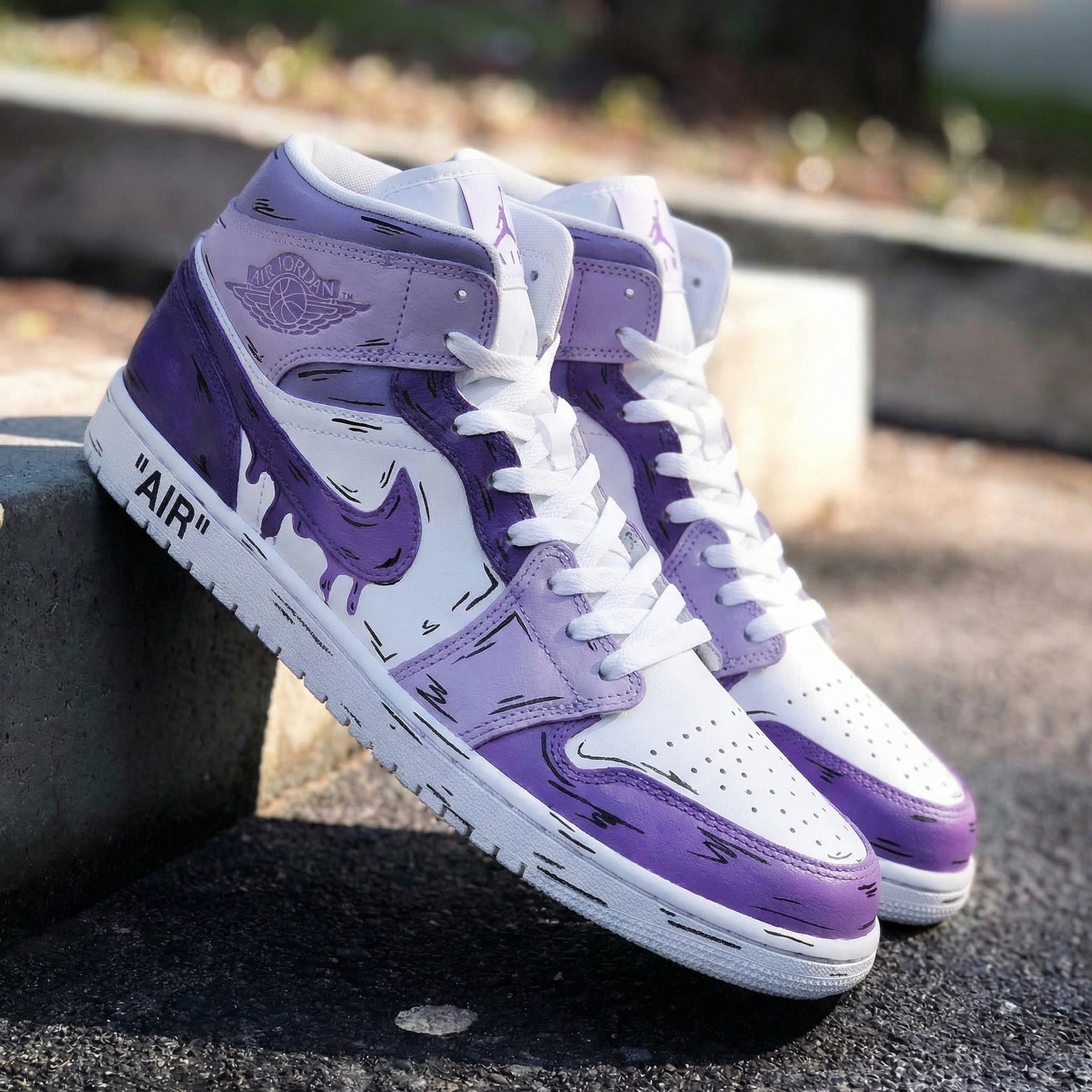 Purple White Drip Custom AJ 1s Shoes