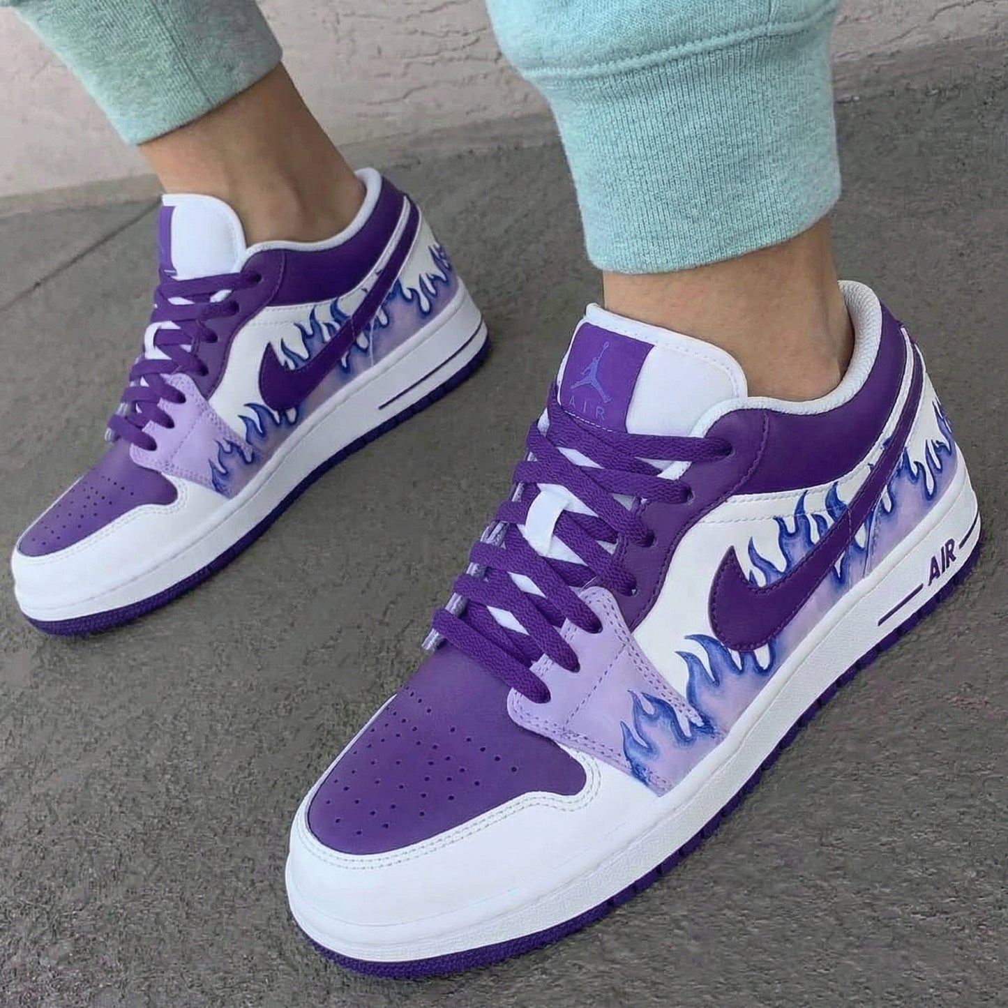Purple White Flame Custom AJ 1s Shoes