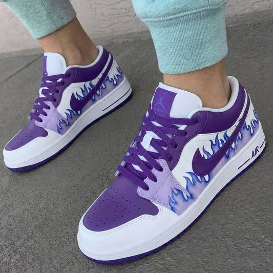 Purple White Flame Custom AJ 1s Shoes